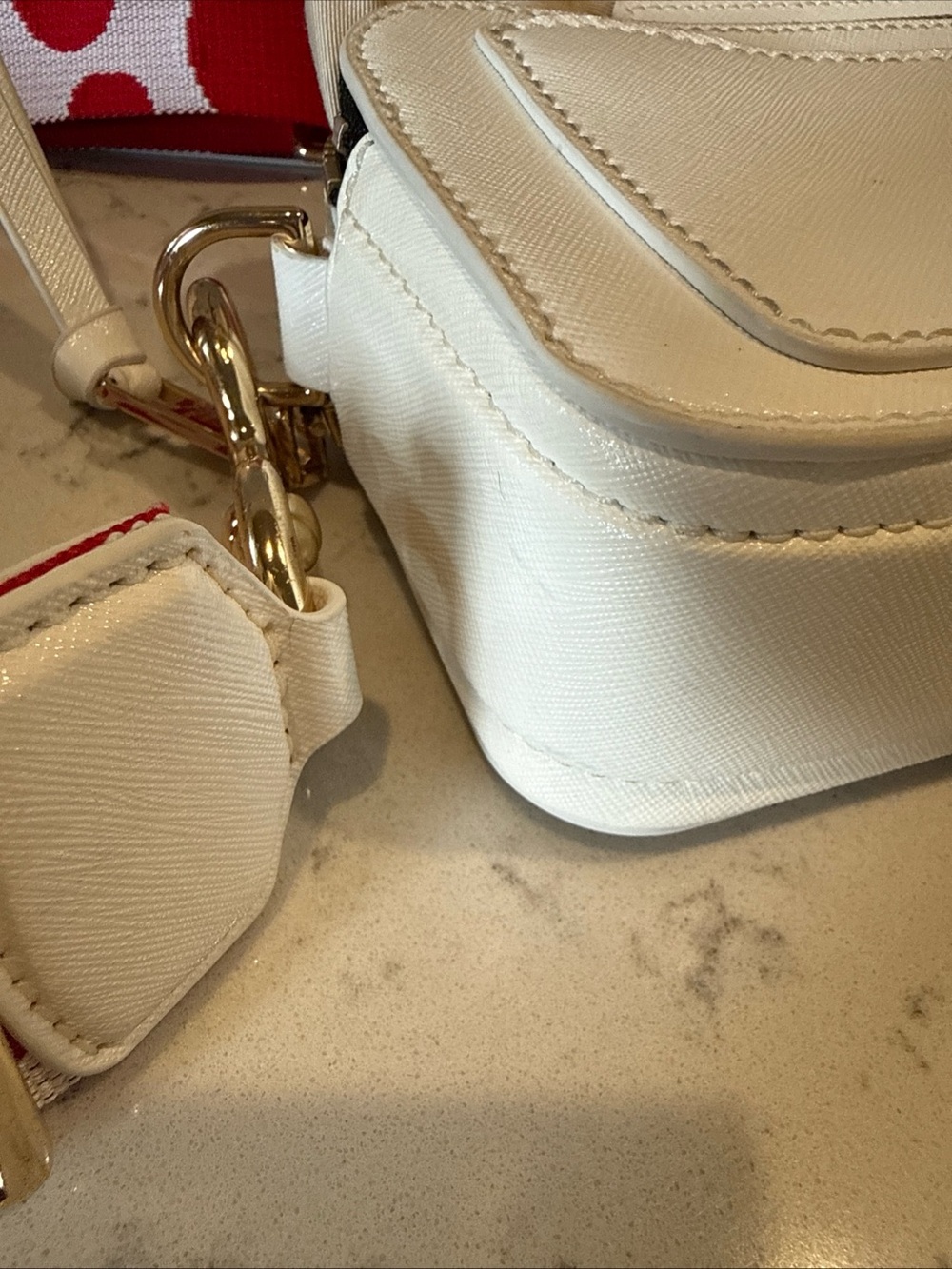 Marc Jacobs Cream Snapshot Crossbody with Red Polka Dot Strap - Picture 7 of 16
